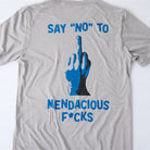 Grey Say No graphic t-shirt with blue hand illustration and statement typography from Prof G collection